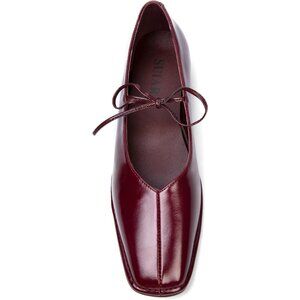 Women Burgundy Square Toe Comfortable Slip-On Lace-Up Loafers Summer Shoes